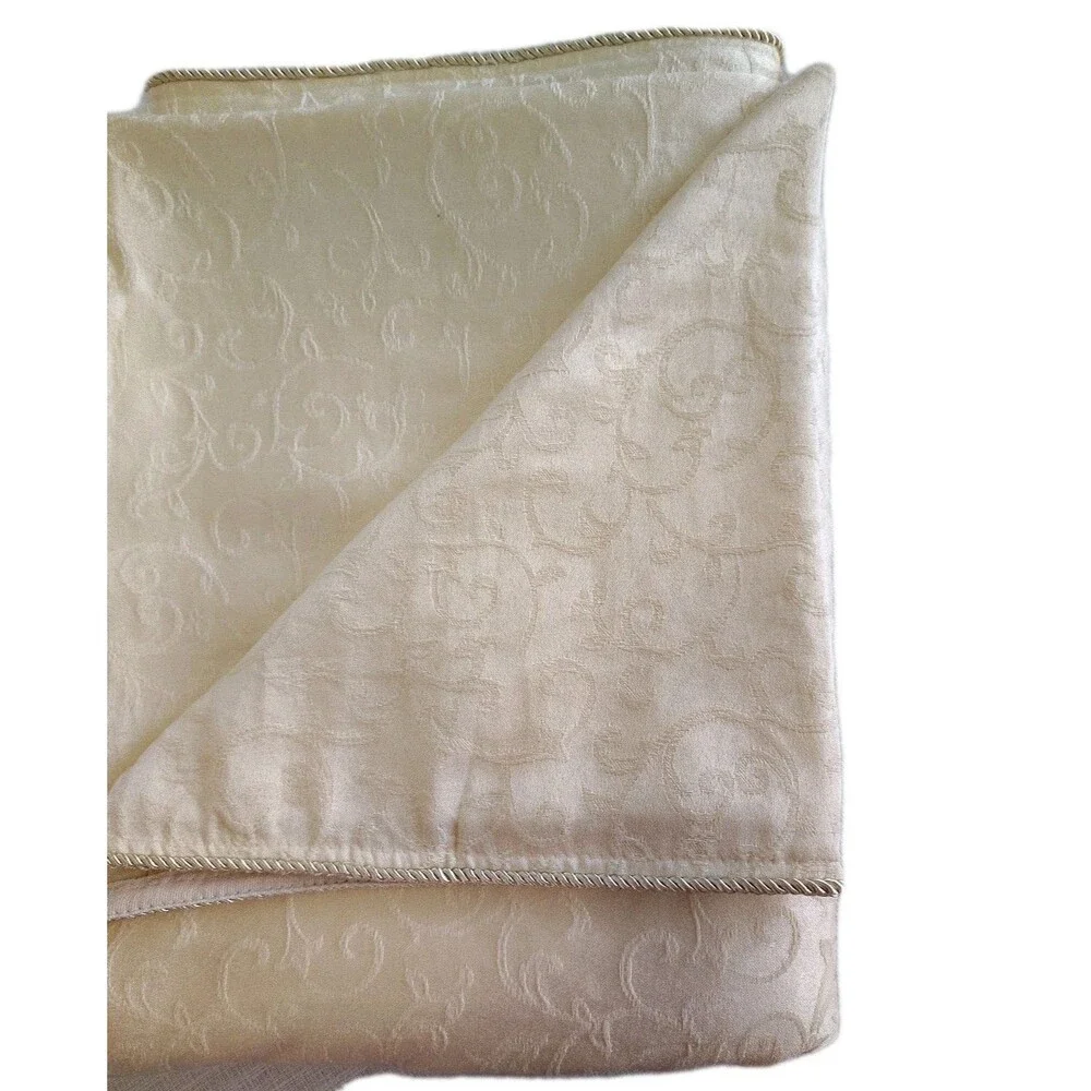 Lenox Table Cloth Butter Yellow Elegant Floral Swirls Rope Trim Home 60 x 80
